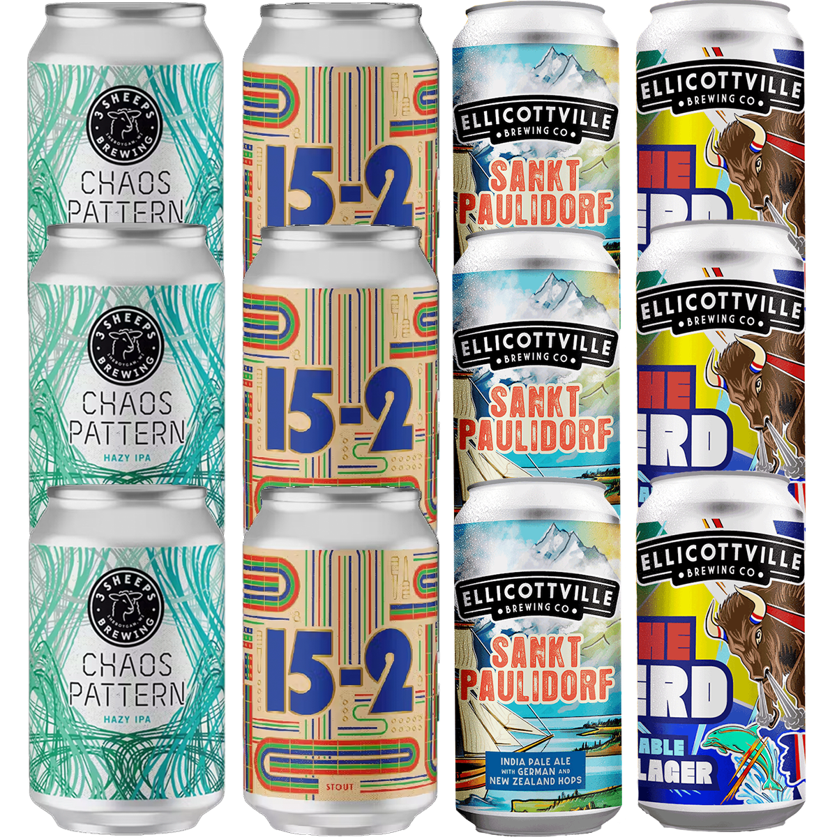 Cans of 3 Sheeps Brewing and Ellicottville Brewing beer