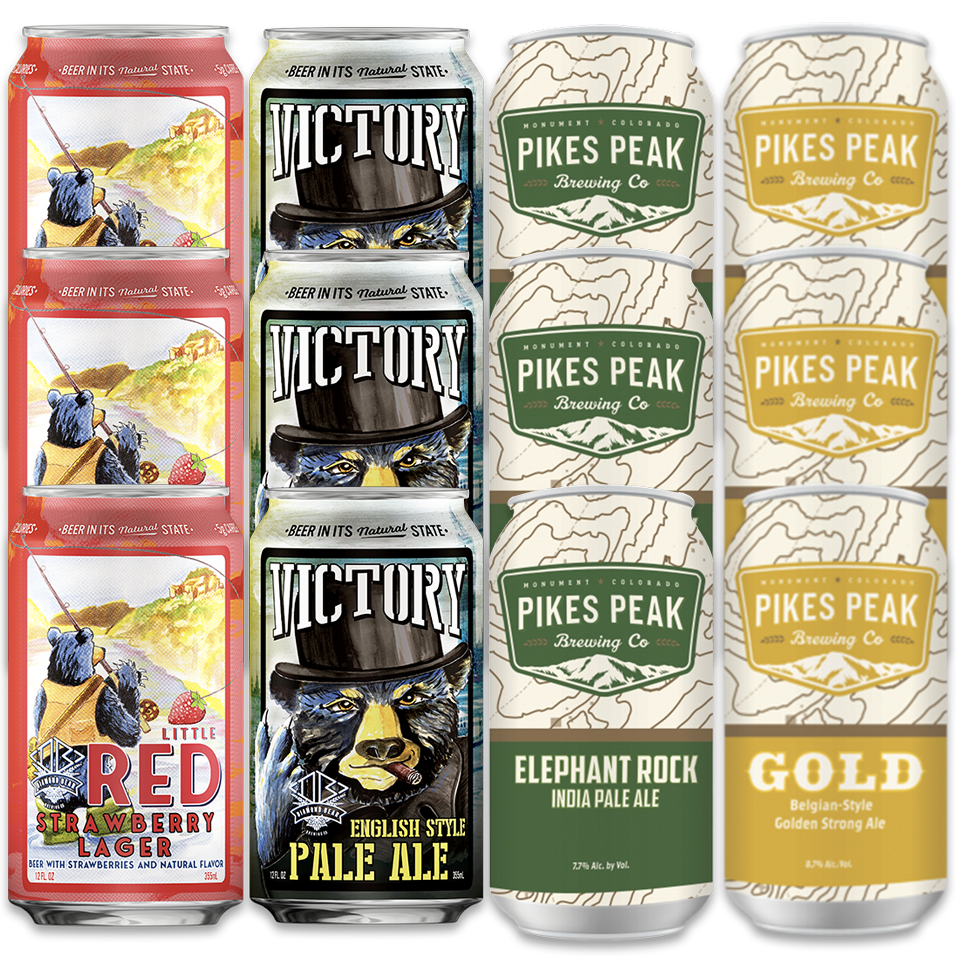 A combo pack of beers from Pikes Peak Brewing Company and Diamond Bear Brewing Company